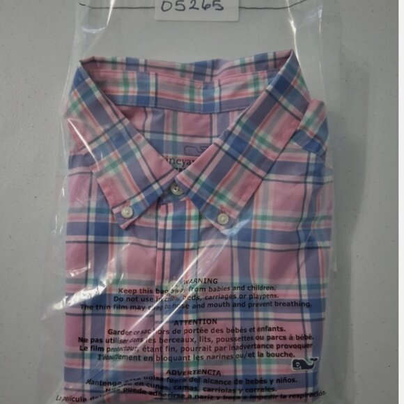 Vineyard Vines Button Shirt Mens Large Blue Pink Plaid Performance Classic Logo - Picture 10 of 10